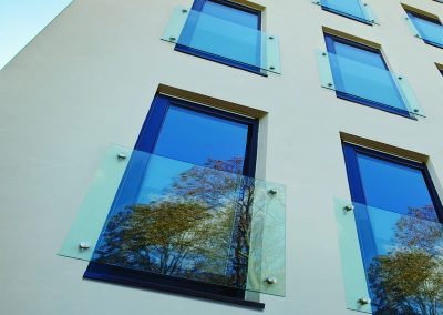 London frameless juliet glass balcony on apartment block