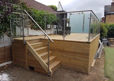Decking post and handrail glass balustrade in Enfield, London
